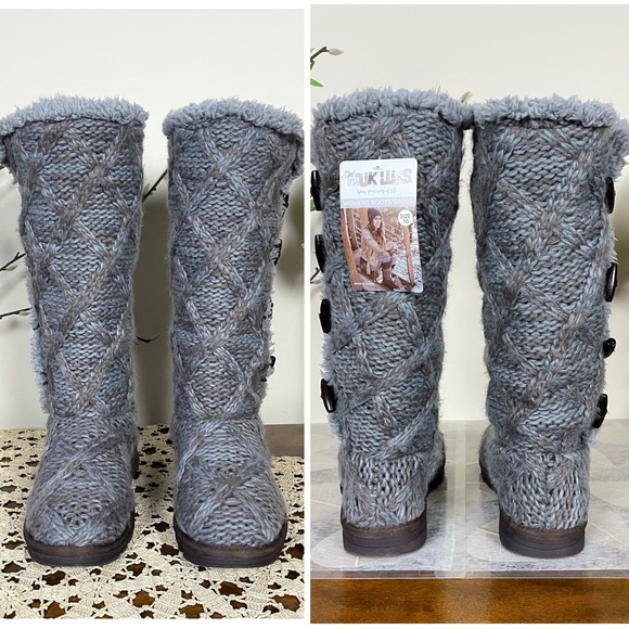 MUK LUKS® Felicity Faux Fur Lined Tall Cable Knit Sweater Boots - Picture 14 of 16